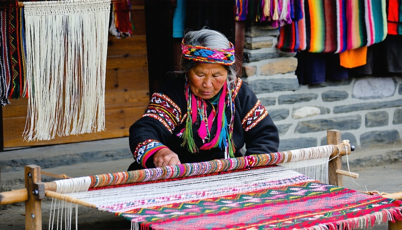 Nepali artisan weaving a blanket